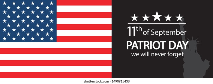 Modern vector illustrator of Patriot day USA Never forget 9 september. 9/11.