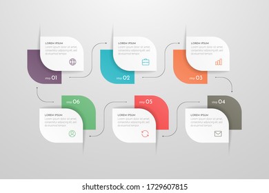 Modern vector infographic with 6 steps or processes elements. Business concept timeline
