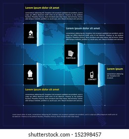Modern vector infographic corporate background with contact icons in open squares and place for text