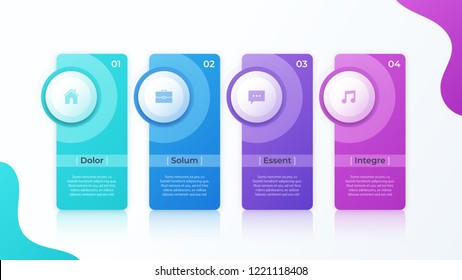 Modern vector infographic design with four options. Template for web, presentations, reports, visualizations. Global swatches.