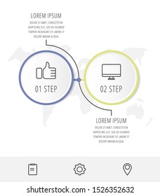 Modern vector infographic flat line template circles for two label, diagram, graph, presentation. Business concept with 2 options and arrows. For content, flowchart, timeline, workflow, marketing