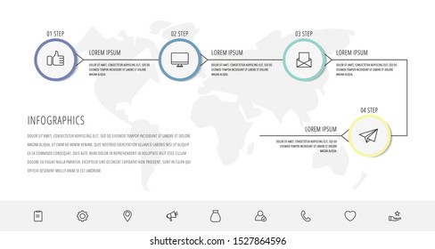Modern vector infographic flat line template circles for four label, diagram, graph, presentation. Business concept with 4 options and arrows. For content, flowchart, timeline, workflow, marketing