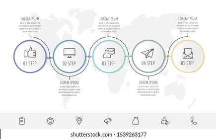 Modern vector infographic flat line template circles for five label, diagram, graph, presentation. Business concept with 5 options and arrows. For content, flowchart, timeline, workflow, marketing