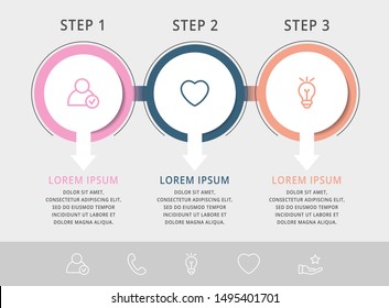 Modern vector infographic flat template circles for three label, diagram, graph, presentation. Business concept with 3 options and arrows. For content, flowchart, timeline, workflow, marketing, step