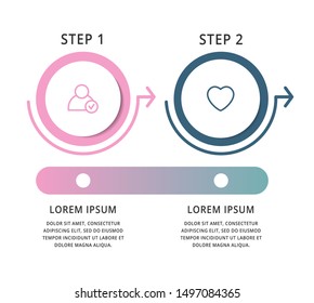 Modern vector infographic flat template circles for two label, diagram, graph, presentation. Business concept with 2 options and arrows. For content, flowchart, timeline, workflow, marketing, step