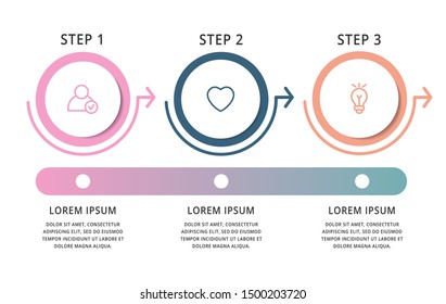 Modern vector infographic flat template circles for three label, diagram, graph, presentation. Business concept with 3 options and arrows. For content, flowchart, timeline, workflow, marketing, step