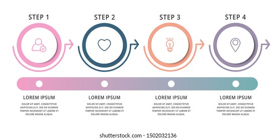 Modern vector infographic flat template circles for four label, diagram, graph, presentation. Business concept with 4 options and arrows. For content, flowchart, timeline, workflow, marketing, step