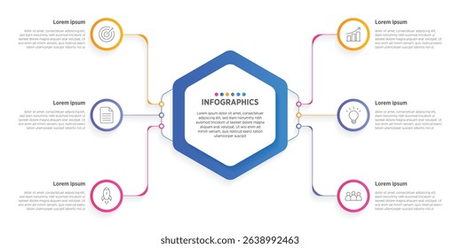 Modern Vector infographic label design with circle infographic template design and 6 options or steps. Can be used for process diagram, presentations, workflow layout, banner, flow chart, info graph.