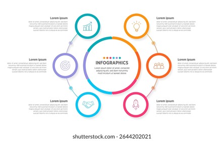 Modern Vector infographic label design with circle infographic template design and 6 options or steps. Can be used for process diagram, presentations, workflow layout, banner, flow chart, info graph.