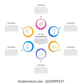 Diseño moderno de la Plantilla de la infografía del Vector con diseño de la infografía del círculo y 6 opciones o pasos. Se puede utilizar para el diagrama de proceso, presentaciones, diseño de flujo de trabajo, Anuncio, diagrama de flujo, gráfico de información.