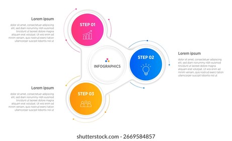 Modern Vector infographic label design with circle infographic template design and 3 options or steps. Can be used for process diagram, presentations, workflow layout, banner, flow chart, info graph.