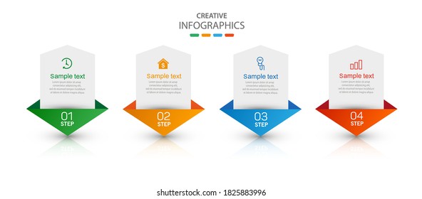 Modern vector  infographic template with 4 steps for business.  Can be used for workflow layout, diagram, annual report, web design. Concept element with 4 options or processes  