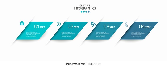 Modernes, Vektorgrafik-Template mit 4 Schritten für den Geschäftsbetrieb.  Kann für Workflow-Layout, Diagramm, Jahresbericht, Webdesign verwendet werden 