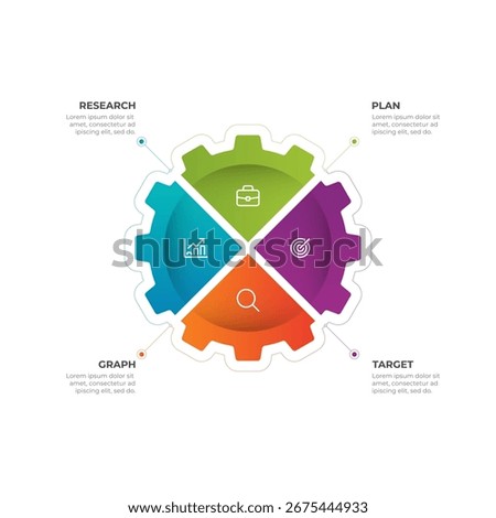 Modern vector infographic template 4 options, steps interconnected sections, perfect for illustrating a business strategy or workflow.