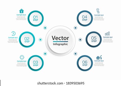 Modern vector  infographic template with 6 steps for business.  Can be used for workflow layout, diagram, annual report, web design