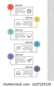 Modern vector infographic template with rectangles. Business banner with 6 options and circles. Six steps for brochure, diagram, timeline, annual report, web design
