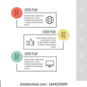 Modern vector infographic template with rectangles. Business banner with 3 options and circles. Three steps for brochure, diagram, timeline, levels, timeline, web design