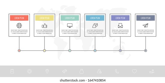 Modern vector infographic template with rectangles. Business banner with 6 options and circles. Six steps for brochure, diagram, annual report, web design