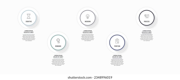 Modern vector infographics with five circles. Business template with 5 steps for diagram, web, banner, presentations, flowchart, content, levels, chart, graphic, timeline