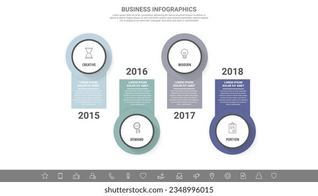 Modern vector infographics with four circles. Business template with 4 steps for diagram, web, banner, presentations, flowchart, content, levels, chart, graphic, timeline