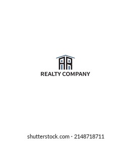 Modern vector initial letter AR or RA logo in blue color isolated on multiple background colors. The logo is suitable for realty company logo design inspiration templates.