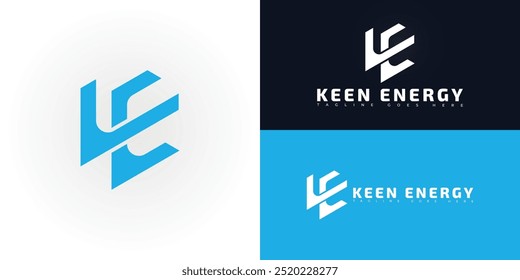 Modern vector initial letter KE or EK logo in blue color isolated on multiple background colors. The logo is suitable for electrical company logo design inspiration templates.