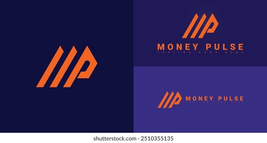 Vetor moderno inicial letra MP ou logotipo PM em cor laranja isolado em várias cores de fundo. O logotipo é adequado para serviços de pagamento de cartão de crédito modelos de inspiração de design de logotipo.