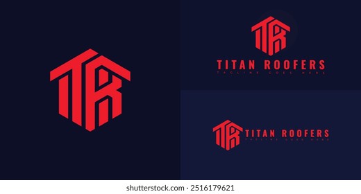 Modern vector initial letter TR or RT logo in red color isolated on multiple background colors. The logo is suitable for commercial roof technology logo design inspiration templates.