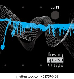 Modern vector inky background, eps8 flowing lines. Ephemeral blob painted with brush, muddled dark contrast graffiti shape element