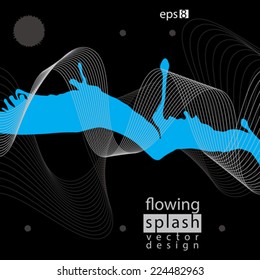 Modern vector inky wallpaper, eps8 flowing lines, ephemeral blob painted with brush, muddled dark contrast graffiti shape element, expressive untidy illustration.