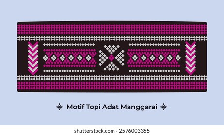 A modern vector interpretation of Manggarai's traditional hat, emphasizing vibrant magenta tones and elegant patterns