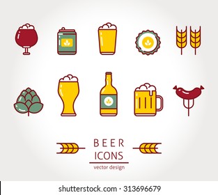 Modern vector isolated illustration beer icons set. Line style design.