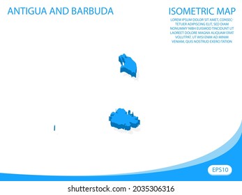 Modern vector isometric Antigua and Barbuda blue map. elements white background for concept map easy to edit and customize. eps 10