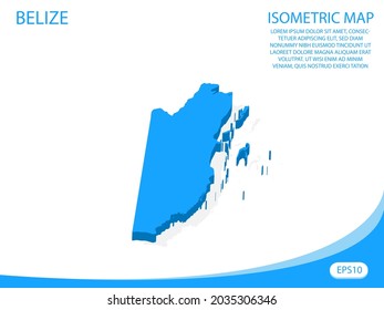 Mapa azul isométrico vectorial moderno de Belice. fondo blanco de elementos para mapa de concepto fácil de editar y personalizar. Pasos 10