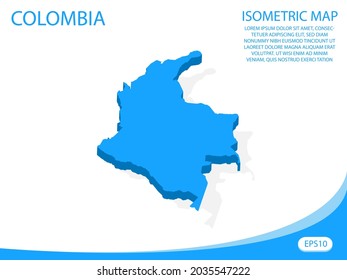 Mapa azul isométrico vectorial moderno de Colombia. fondo blanco de elementos para mapa de concepto fácil de editar y personalizar. Pasos 10
