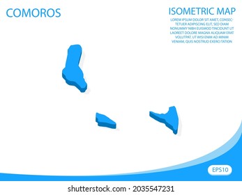 Mapa azul isométrico vectorial moderno de las Comoras. fondo blanco de elementos para mapa de concepto fácil de editar y personalizar. Pasos 10