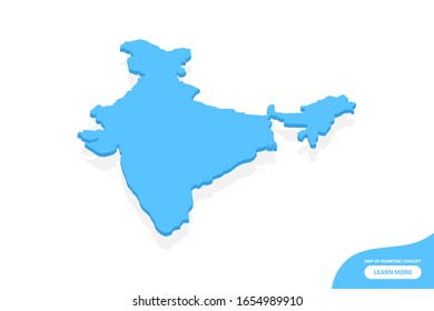 Modern vector isometric concept greeting Card map of India elements white background for landscape design.