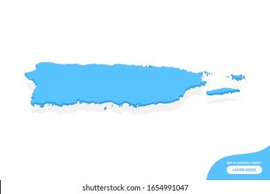 Moderno concepto vectorial isométrico mapa de la tarjeta de saludo de los elementos de Puerto Rico fondo blanco para el diseño paisajístico.