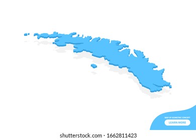 Modern vector isometric concept greeting Card map of South Georgia and the South Sandwich Islands elements white background for landscape design.