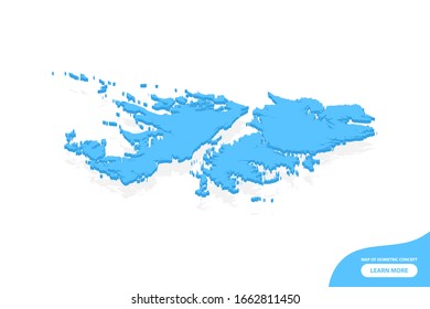 Modern vector isometric concept greeting Card map of Falkland Islands elements white background for landscape design.