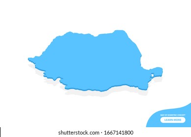 Moderno concepto isométrico de vectores mapa de la tarjeta de saludo de los elementos Rumania fondo blanco para el diseño de paisaje.
