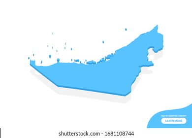 Modern vector isometric concept greeting Card map of United Arab Emirates elements white background for landscape design.