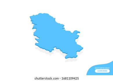 Moderno concepto isométrico de vectores mapa de la tarjeta de saludo de elementos Serbia fondo blanco para el diseño de paisaje.