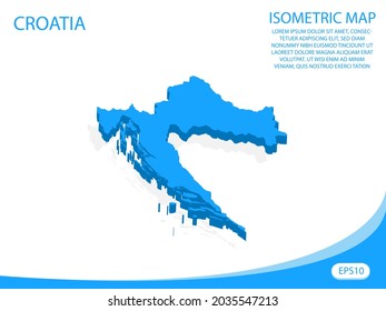 Modern vector isometric Croatia blue map. elements white background for concept map easy to edit and customize. eps 10