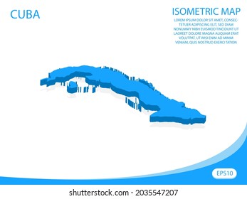 Mapa azul isométrico vectorial moderno de Cuba. fondo blanco de elementos para mapa de concepto fácil de editar y personalizar. Pasos 10