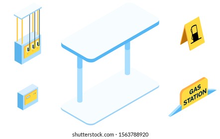 Modern vector isometric Gas Station set. 