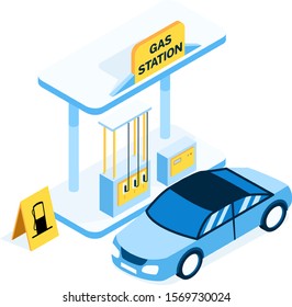 Modern vector isometric Gas Station illustration. 