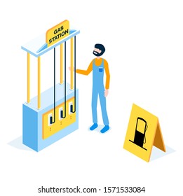 Modern vector isometric Gas Station illustration. 