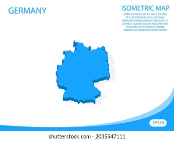 Moderne Vektorisometrie Deutschland blaue Karte. Elemente weißer Hintergrund für eine leicht zu bearbeitende und anpassende Konzeptkarte. eps10