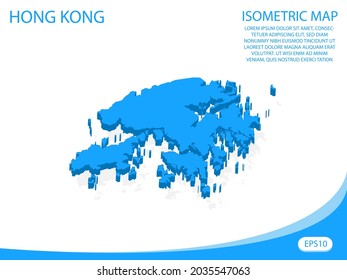 Modern vector isometric Hong Kong blue map. elements white background for concept map easy to edit and customize. eps 10